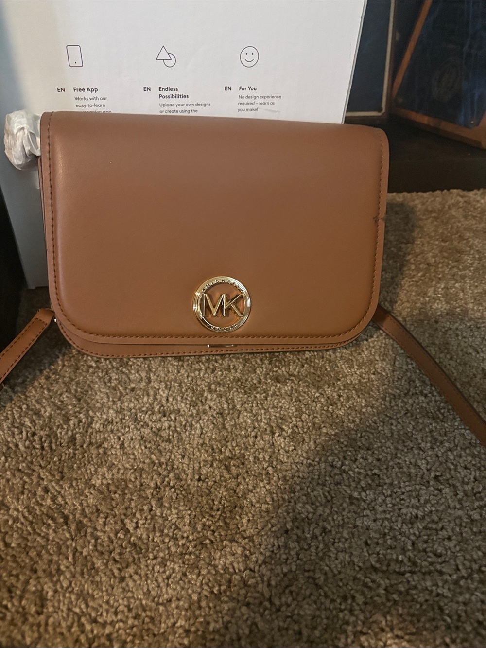 Michael Kors Brown Crossbody with Gold MK Emblem